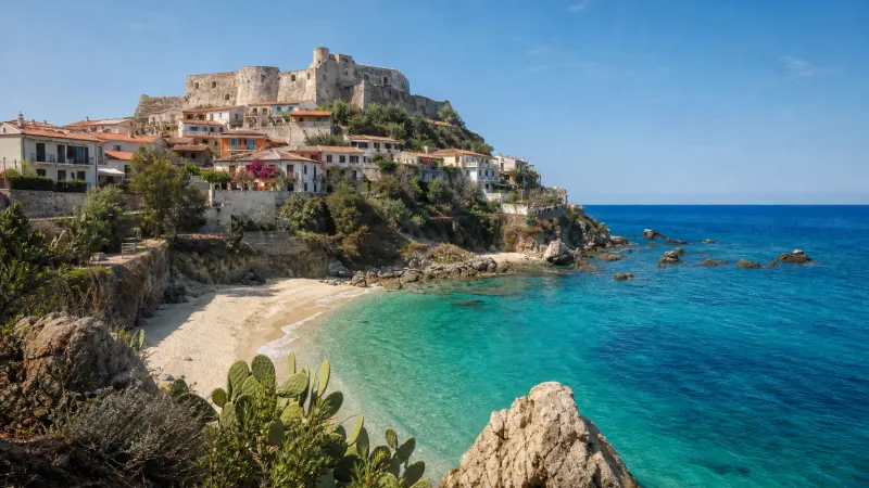 La torre costiera della Rocchetta sul mare cristallino, un simbolo di Briatico cosa vedere sulla Costa degli Dei.