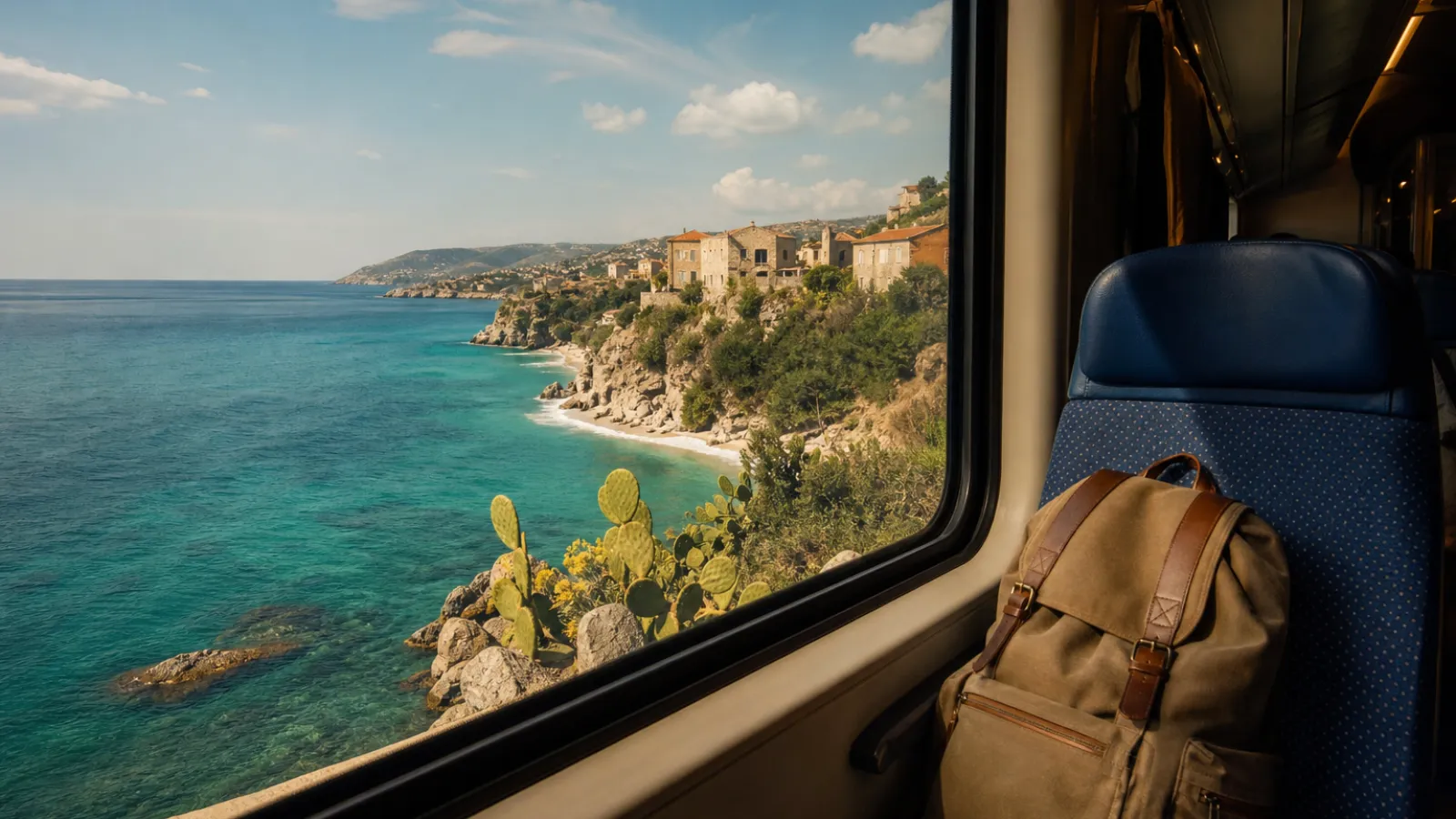 Viaggio in treno verso Tropea e la Costa degli Dei con il mare dal finestrino
