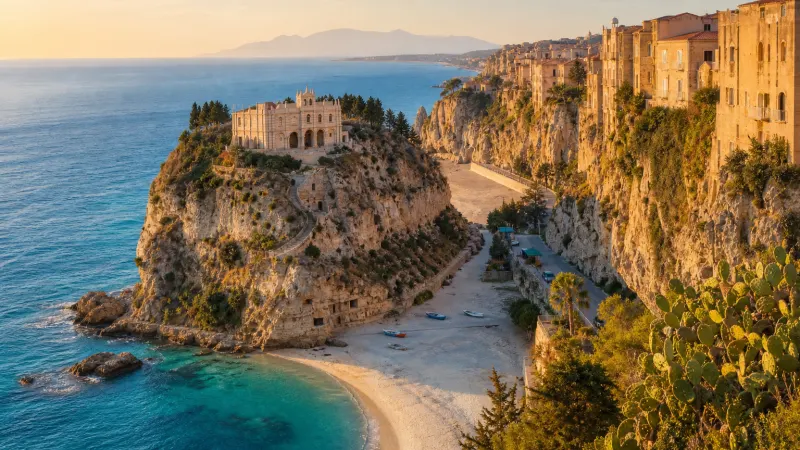 Calabria ottobre cosa fare: Tropea sulla rupe e il mare della Costa degli Dei nella luce dorata d'autunno