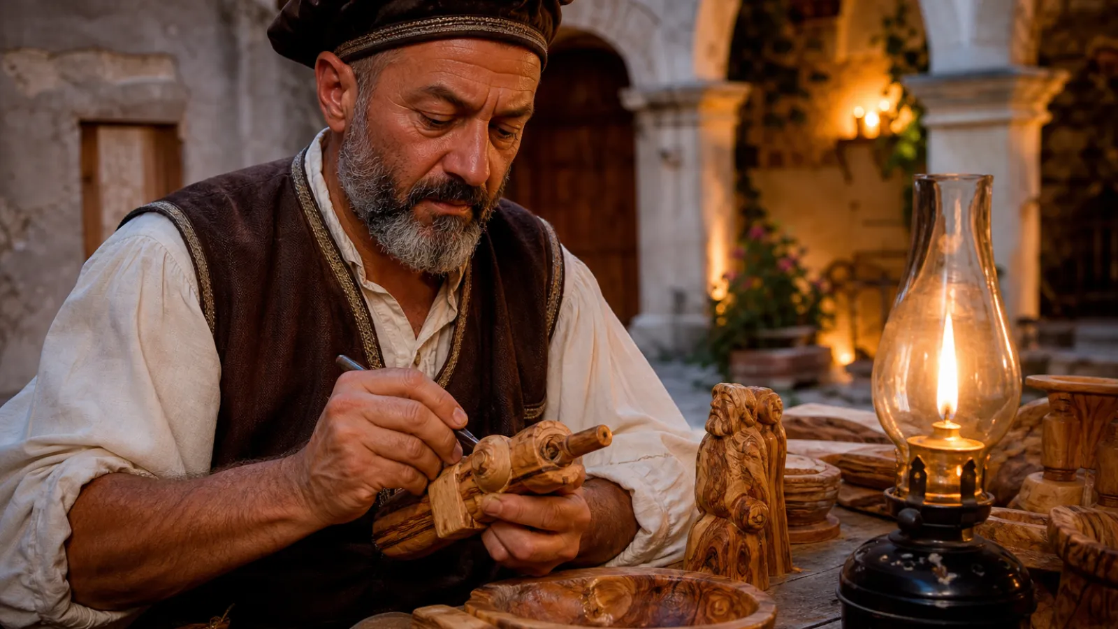 Dettaglio di un antico mestiere rievocato in costume durante il presepe vivente in Calabria